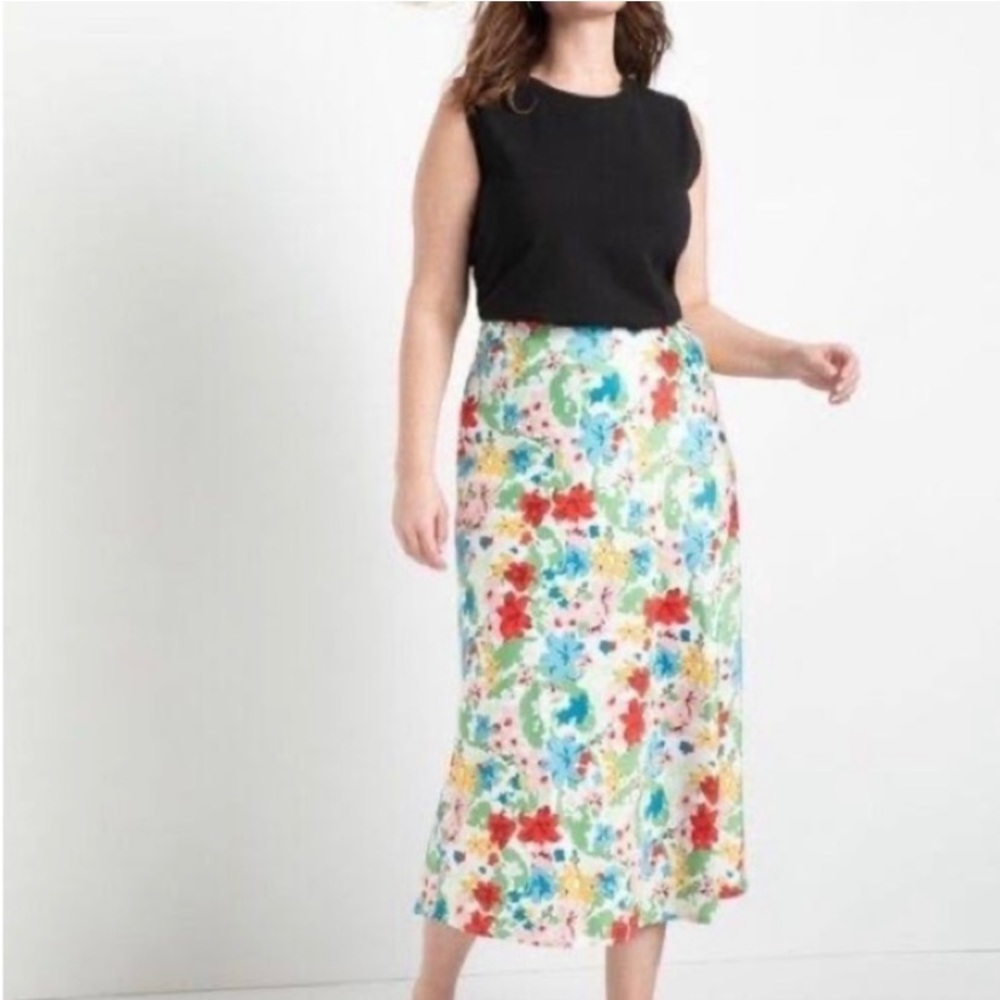 Eloquii long satin print skirt
